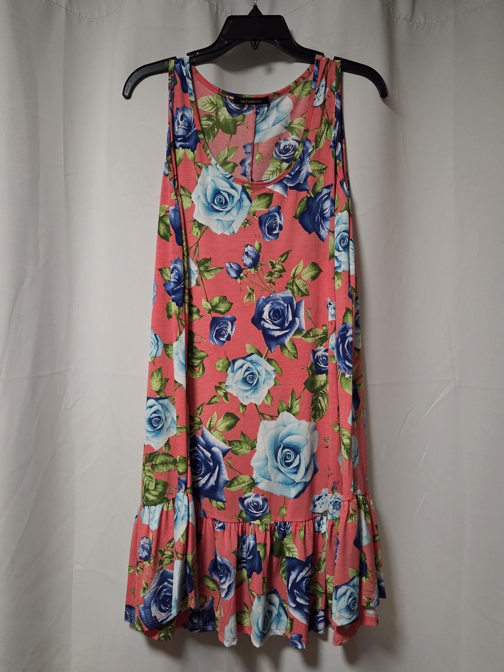 Bluheaven Floral Drop-Waist Ruffle Tank Dress - Pink & Blue Roses